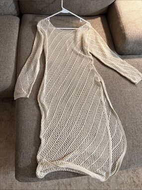 Women's Cream Crochet Swim Cover-Up Dress